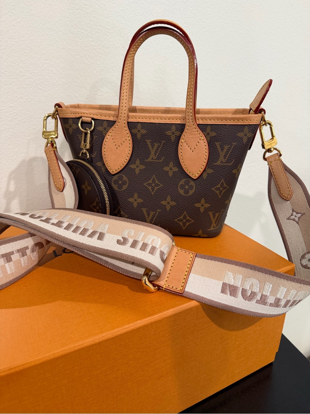 Louis Vuitton Brown Monogram Crossbody Mini Tote with Tan Trim